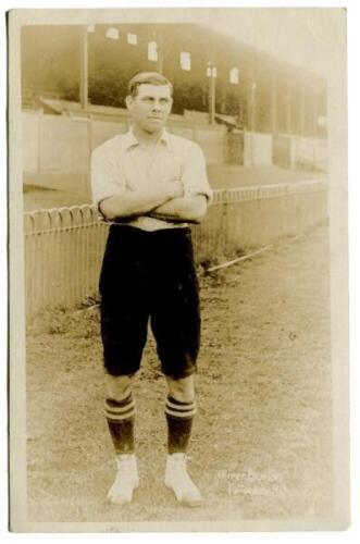 Oliver Burton. Tottenham Hotspur 1904-1909. Early mono real photograph postcard of Burton, full length, in Spurs attire. Title to lower border 'Oliver Burton. Tottenham Hotspur'. The club title crossed through. F.W. Jones, Tottenham. Postally unused. Some