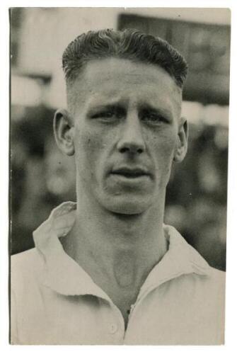 Arthur William Hitchins. Tottenham Hotspur 1934 and 1937-1939. Mono real photograph of Hitchins, head and shoulders, in Spurs shirt. Photograph by Universal Pictorial Press of London. Label to back of photograph with date 'October 1936'. 4&quot;x6&quot;. 