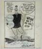 Tottenham Hotspur. 'Spurs Out of the Cup' 1950/60. Large amusing original pen and ink caricature/ cartoon artwork with blue highlights, by artist Roy Ullyett, depicting a giant Aston Villa player standing on the pitch with grandstands in the background, h