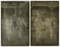 Scarborough 1970s. Four candid style real photograph plain back mono postcards of players entering the field at Scarborough. Players featured include Clive Lloyd (West Indies), Ray East (Essex), Alan Knott and Asif Iqbal (Kent) etc. Some uneven darkening 