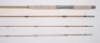 A good Leonard & Mills “H.L. Leonard" 3 piece (2 tips) cane salmon fly rod, 14’, crimson silk wraps, nickel silver patent screw grip reel fitting, bronze snake eyes, nickel silver suction ferrules, little used condition, in brass capped alloy tip tube and