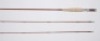 An Orvis “Battenkill" 2 piece (2 tips) cane trout fly rod, 8’, 4 1/4"zs., mid tan silk wraps, wooden reel seat with alloy screw grip fitting, suction joint, light use only, in bag and alloy tube