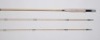 A fine Hardy “Palakona" 2 piece (2 tips) cane trout fly rod, 8’9", #7, black/green tipped silk wraps, alloy screw grip reel fitting, suction joint, 1975, new/unused condition and plastic wrapper still to handle, in bag and un-named alloy tube