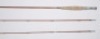 An Orvis “Salmon" 2 piece (2 tips) impregnated cane single handled salmon fly rod, 8’6", 5 ?oz., mid tan silk wraps, alloy screw grip reel fitting, suction joint, used condition, in bag and alloy tube