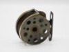 A rare Hardy 1891 Brass Perfect 2 ¾" trout fly reel, domed ivorine handle, stancheon foot, pierced three holes and stamped “56", nickel silver wire Bickerdyke half line guide mounted on two raised rim lugs, strapped rim tension screw and early calliper s - 2