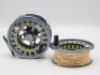 A Vossler S3 salmon fly reel and spare spool, graphite anodised large arbour reel with counter-balanced handle, milled spool locking nut and rear spindle mounted tension adjuster, light use, in original cloth pouches and a Bruce & Walker “Merlin Stream K - 3