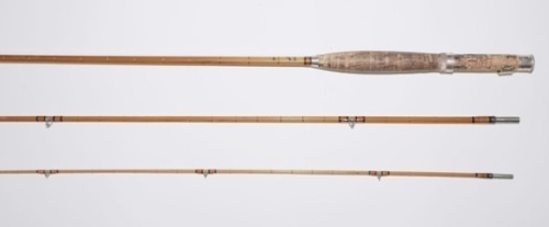 A Hardy “Hollolight" 3 piece cane trout fly rod, 8’6", gold/black tipped silk wraps, gold inter-whippings, anodised sliding reel fitting, suction joints, 1960, in bag