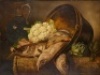 Corrigan S.: Still life study of a mixed bag of sea and coarse fish, displayed spilled from a pail on table with artichokes and cauliflower, oil on canvas, signed and dated ’99, in gilt frame, two small holes to canvas, 14 1/2" x 19 1/2"