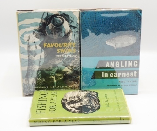 Taylor Fred J.: Favourite Swims, 1961 1st ed, intro by Richard Walker, b/w photo illust., d.w., Taylor Fred J.: Angling in Ernest, 1958 1st ed., b/w photo illust., d.w. and Hargreaves J.: Fishing for a Year, 1951 1st ed., illust. by B. Venables, d.w. (3)