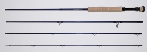 A Sage “Xi3" 4 piece carbon saltwater fly rod, 9’, #9, blue silk wraps, black anodised screw grip reel fitting, light use only , in bag and alloy tube