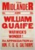 William Quaife. Warwickshire, London County & England 1894-1928. 'William Quaife. Warwick's Wonder! An appreciation by F.S.G. Calthorpe' 1927. Large original poster for 'The Midlander' magazine advertising an article on Quaife to appear in the magazine. P