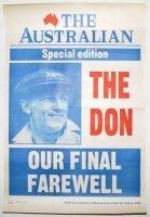 Don Bradman. 'The Don. Our Final Farewell'. Original poster for a special edition of 'The Australian' newspaper, dated 26th March 2001. 16"x23.5". Light folds, otherwise in very good condition - cricket