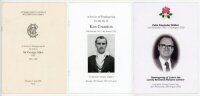 Cricketers' orders of service. Three original orders of services of thanksgiving for Sir George 'Gubby' Allen held at Westminster Abbey, 2nd April 1990, Ken Cranston, Aughton, 15th January 2007, and Colin Walker, Lancashire C.C.C., 20th August 2008. G - c