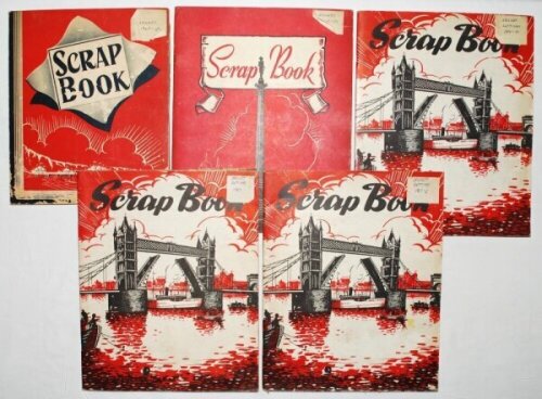 Cricket scrapbook albums 1948-1952. Five softback scrapbook albums comprising press cutting images and reports of Test series in England v Australia 1948, v New Zealand 1949, v West Indies 1950, v South Africa 1951, M.C.C. tours to South Africa 1948/49, A