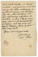 Bob Thoms, umpire, to Alfred J. Gaston, cricket follower, writer and collector. Three page handwritten letter in ink to Gaston from Thoms, dated '11/1/[18]99', originally from Gaston's own collection. The first page with black 'In Memorium' borders. Thoms
