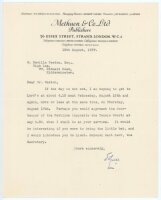 E.V. Lucas. Writer and publisher. Single page typed letter on the letterhead of the publisher, Methuen & Co., London, of which Lucas was Chairman. In the letter, dated 12th August 1937, from Lucas to George Neville Weston, Lucas is writing to arrange to m