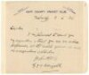Gerald John Villiers Weigall. Cambridge University, Kent & Europeans 1891-1920. Single page hand written note on Kent C.C.C. letterhead, dated 3rd June 1926'. Weigall is replying to a request for his signature. Nicely signed 'G J V Weigall'. The letter is