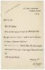 Judge James John Alexander Parfitt. Surrey & Somerset 1881-1885. Single page handwritten letter in ink, dated 16th April 1921, from Parfitt to the book dealer, Gaston, thanking him for sending a copy of the Wisden Almanack for 1882. Parfitt also remembers