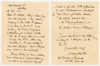 Hamilton Ross. Middlesex & Somerset (1876-1891). Two page handwritten letter in ink, dated 20th November 1933, from Ross to 'Mr Weston'. Ross is writing to correct a reference he had previously made to a letter from the comedian, George Robey, published i