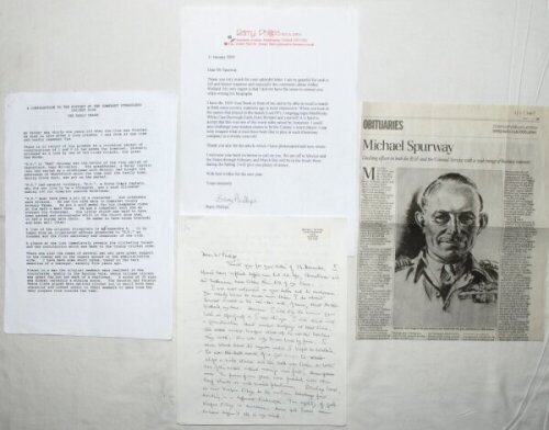 Michael Vyvyan Spurway. Somerset 1929 (three matches). An excellent four page handwritten letter from Spurway to Barry Phillips, co-author of the 'Somerset Cricketers' series of biographical histories, a typed reply from Phillips, a copy of a draft of an 