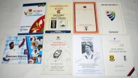 Signed programmes and menus. A selection of mainly modern programmes and menus including an official programme for England v West Indies, Lord's 16th- 21st June 1988, signed to the player profile pictures by ten England and ten West Indies players. Signat