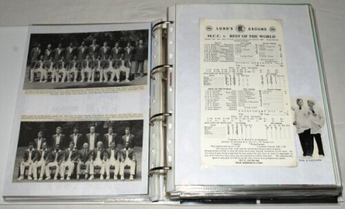 Test and County signatures and scorecards 1987-1995. White file comprising a large and nicely compiled selection of signatures on cuttings, pieces, album pages and sheets, letters, collectors' cards, also over official scorecards for the period with the 