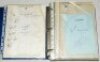 Autographed cricket ephemera 1990s and 2000s. Two files comprising a selection of official and unofficial autograph sheets, signed scorecards, brochures, programmes, cuttings, postcards, press photographs, benefit match programmes, postcards etc. from the
