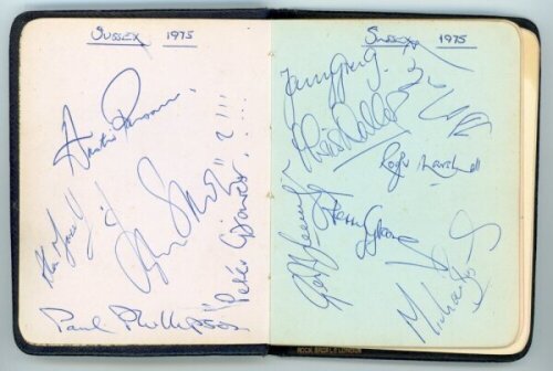 County and Sri Lanka signatures 1975. Small autograph album comprising good signatures in ink of all seventeen first-class counties for 1975. Each county signed to two facing pages, with pages signed back to back. Counties are Sussex (12 signatures), Lanc