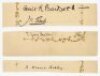 Gerald Roscoe Bardswell. Oxford University & Lancashire 1894-1902. Excellent signature in black ink of Bardswell on album page scrap with another unknown signature, and two others, each on similar album page scraps. Sold with 'Cricket Memorabilia Society 