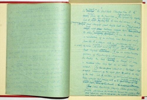 'The Greatest Indian Cricketer'. C.B. Fry 1946. Original twelve page handwritten manuscript of an article by Fry on his fellow Sussex player, Ranjitsinhji, broadcast on B.B.C. radio in 1946. Signed to the first page by Fry. A very interesting personal rem