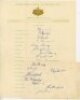 Australia tour to England 1956. Official autograph sheet fully signed in ink by all seventeen members of the Australian touring party. The page laid down to album page. Signatures include Johnson (Captain), Miller, Archer, Benaud, Burge, Burke, Craig, Cra