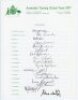 Australian tour to England 1977. Official autograph sheet fully signed in black ink by all seventeen members of the touring party. Signatures are Chappell (Captain), Marsh, Bright, Cosier, Davis, Dymock, Hookes, Hughes, McCosker, Malone, O'Keeffe, Pascoe,