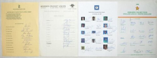 South Africa and Zimbabwe 1986-2007. Three official South African autograph sheets for South African team for the one day international series v Australia 1986/87, Western Province 'B' team for the match v Border, East London 26th- 28th December 1984, and