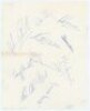 M.C.C. tour to India, Pakistan & Ceylon 1972/73. Official autograph sheet signed by all sixteen playing members of the M.C.C. touring party. Signatures are Lewis (Captain), Denness, Amiss, Arnold, Birkenshaw, Cottam, Fletcher, Gifford, Greig, Knott, Old, - 2
