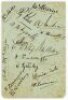 M.C.C. tour to Australia 1924/25. Album page very nicely signed in black ink by fourteen members of the M.C.C. touring party. Signatures are Hobbs, J.W. Hearne, Kilner, Sandham, Whysall, Howell, Hendren, Gilligan, Sutcliffe, Tyldesley, Strudwick, Woolley,