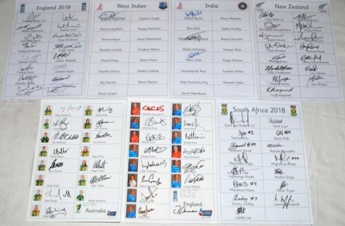 Women's international team autograph sheets 2010s. Two official England and Australia autograph sheets for the 2015 Women's Ashes Series. Signatures include Edwards, Knight, Brunt, Sciver, Shrubsole, Greenway, Taylor, Jones (England), Lanning, Blackwell, 