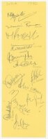 India tour to England 1990. Two joined album pages nicely signed in blue ink by thirteen members of the India touring party. Player's names annotated in pencil below each signature. Signatures include Azharuddin (Captain), Mongia, More, Sanjeev Sharma, Ku