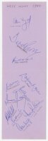 West Indies tour to England 1980. Two joined album pages nicely signed in blue ink by eleven members of the West Indies touring party, with each player's name annotated in pencil below the signature. Signatures are Lloyd (Captain), Parry, Roberts, Rowe, K