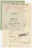 West Indies tour to England 1939. Page on Lancashire C.C.C. letterhead nicely signed in ink by sixteen members of the 1939 West Indies touring party. Signatures are Grant (Captain), Cameron, Clarke, J.B. Stollmeyer, Sealy, Gomez, Bayley (signed twice), Co