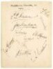 'Middlesex County XI 1934'. Album page nicely signed in black ink by eleven members of the Middlesex team. Signatures are Hendren, Price, Beveridge, Hulme, Sims, Muncer, Hart, Hearne, Smith, Watkins, and the rarer F.W. Putner (11 matches 1933-1934). Signe