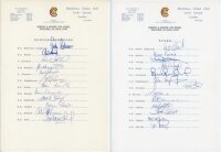 Nottinghamshire v Essex. Benson & Hedges Cup Final 1989. Two official M.C.C. autograph sheets for the Final played at Lord's 15th July 1989, one fully signed by the twelve listed members of the Nottinghamshire team, the other by all thirteen Essex players