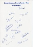 Gloucestershire C.C.C. 1995 and 1996. Two official autograph sheets, one signed by fifteen players, the other by fourteen. Signatures include Wright, Alleyne, Lynch, Symonds, Ball, Davies, Hancock, Cooper, Cawdron, Ball etc. Light folds otherwise in very 