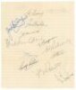 Leicestershire C.C.C. 1947. Ruled page signed by twelve members of the 1947 Leicestershire team. Six signatures in ink of Jack Howard, George Watson, Tom Chapman, James Sperry, Gerry Lester and Maurice Tompkin. Six signatures in pencil of Les Berry, Jack 