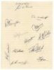 Nottinghamshire C.C.C. 1947. Ruled page nicely signed in ink by twelve members of the 1947 Nottinghamshire team. Signatures are Sime, Simpson, Willatt, Harvey, Meads, Butler, Keeton, Winrow, Stocks, Reddick, Hardstaff and Jepson. Horizontal and vertical f