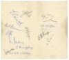 Worcestershire C.C.C. 1947. Ruled page signed in ink (one in pencil) by twelve members of the 1947 Worcestershire team. Three signatures on pieces laid down of White (Captain), Perks and Yarnold. Others are Whiting, Young, E. Cooper, Perks, F. Cooper, Blu - 2