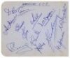 Derbyshire C.C.C. c.1959. Album page nicely signed in ink by twelve members of the Derbyshire team. Signatures are Carr (Captain), Hamer, Dawkes, Eyre, Lee, Berry, E. Smith, Kelly, Morgan, Jackson, Rhodes and Johnson. Also signed to verso by three Glamorg