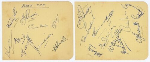 Essex C.C.C. c.1958. Two album pages, one titled 'Essex C.C.C.', comprising nineteen signatures. Essex signatures include Doug Insole (Captain), Trevor Bailey, Gordon Barker, Barry Knight, Bill Greensmith etc. Other signatures are Don Shepherd, Bernard He