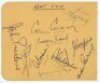 Nottinghamshire and Kent 1959. Album page signed on one side in red ink by eleven Nottinghamshire players. Signatures include Simpson, Davison, Millman, Hill, Jepson, Morgan, Springall etc. Also signed in ink to verso by ten Kent players including Ridgway - 2
