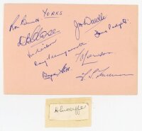 Yorkshire C.C.C. 1958. Album page nicely signed in blue ink by nine members of the 1958 Yorkshire team. Signatures are Burnet (Captain), Close, Wilson, Illingworth, Stott, Wardle, Padgett, Lowson and Trueman. Sold with a signature in ink of Herbert Sutcli