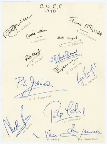 Oxford and Cambridge University 1970-1993. A selection of seven album pages signed by members of the Oxford and Cambridge University teams for the period. Oxford University teams are 1971, 1972, 1973 and 1993, Cambridge University 1970, 1971 and 1973. Not